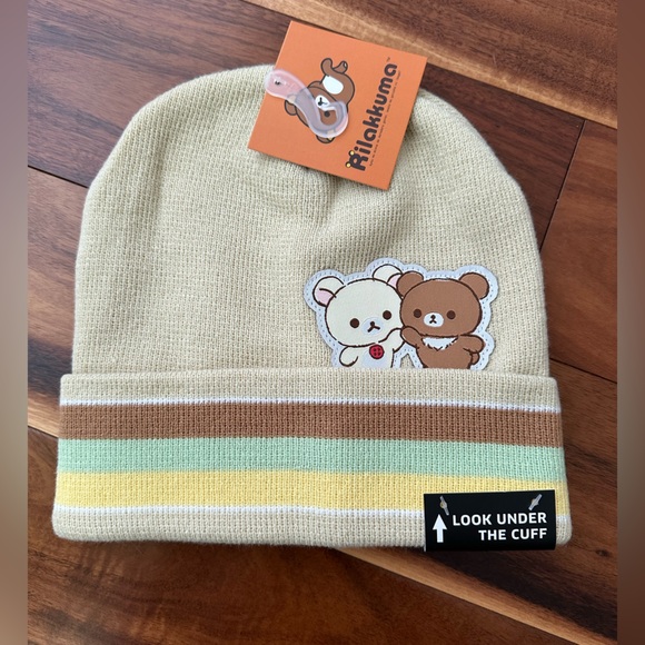 RILAKKUMA SAN-X CO BEIGE BEANIE OS NWT PATCH IS SEWN ON UNISEX - Picture 1 of 8
